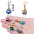 40pcs Colorful Crystal Dangle Charms Antique Golden Silver Flower Bead Cap Drops Pendants with Lobster Claw Clasps for DIY Bracelet Necklace Earrings Jewelry Making