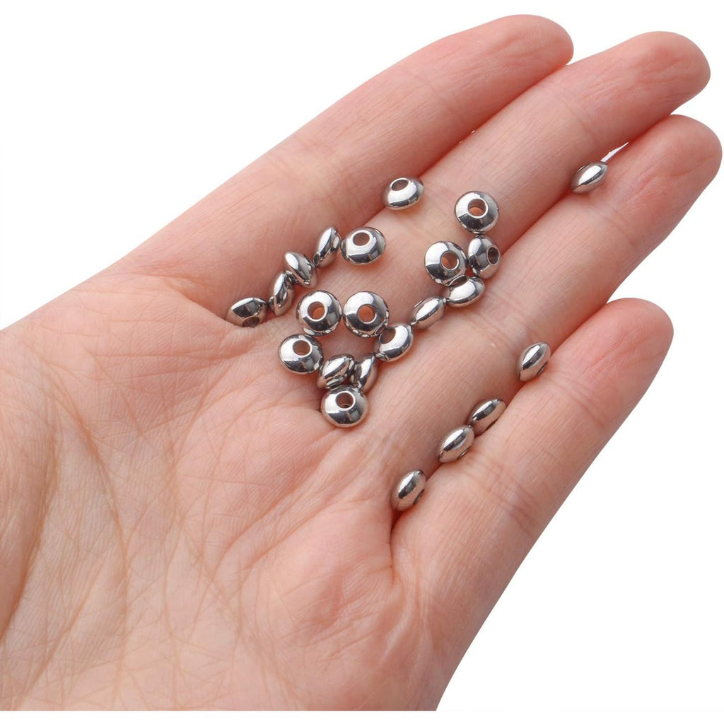 100pcs Stainless Steel Round Spacer Bead Smooth Beads Saucer Spacers Jewelry Spacer Charms for DIY Earring Necklace Bracelet Jewelry Crafts Making