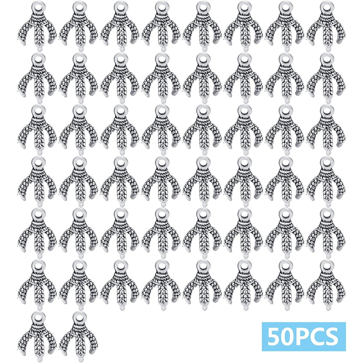 50pcs Antique Silver Dragon Claw Charms Pendants Tibetan Alloy Eagle Claw Charms Vintage Dangle Pendants for DIY Necklace Bracelet Crafts Keychains Jewelry Making Findings