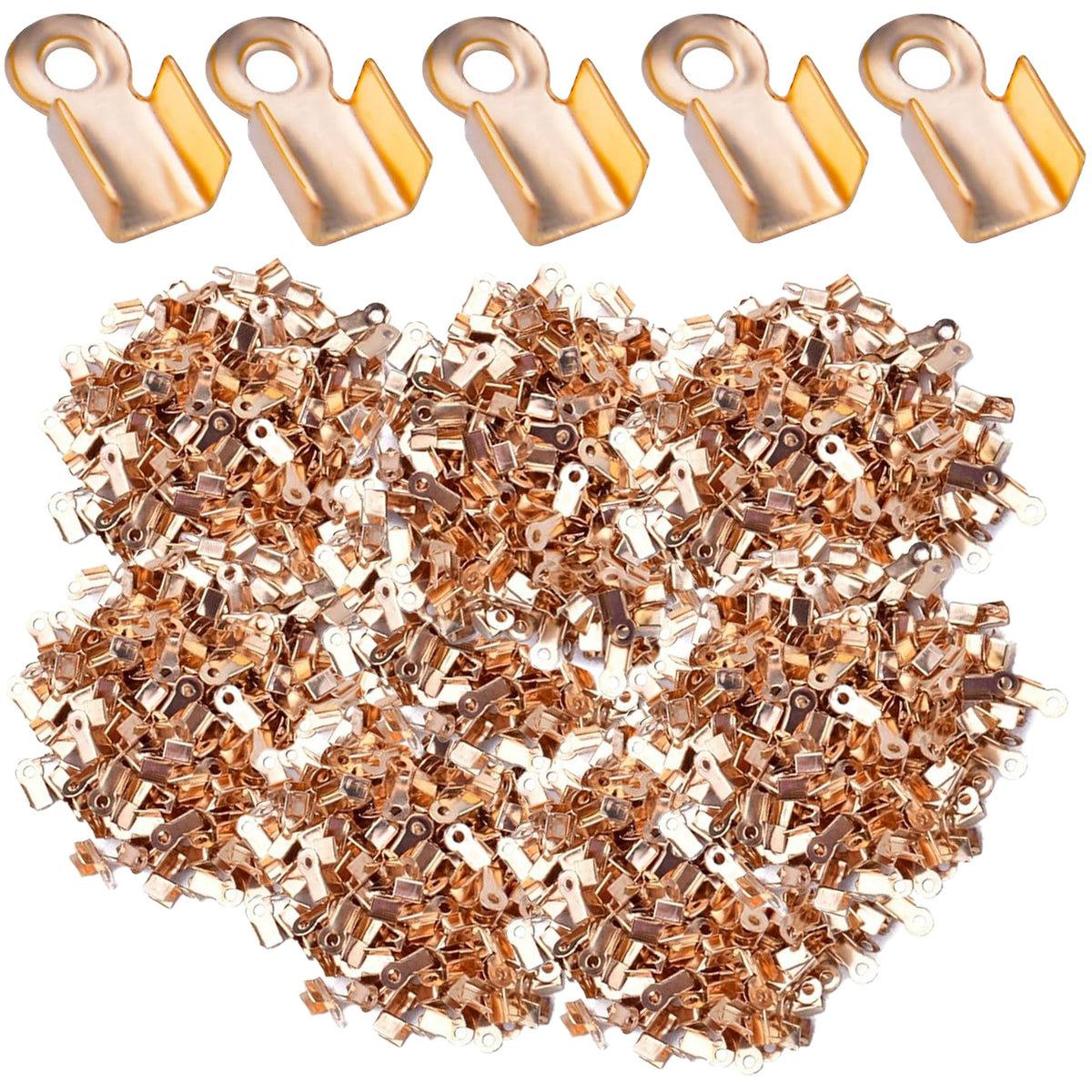 1200pcs 6 Colors Metal Fold Over Crimp Cord Ends Crimp End Caps Terminators Clamp End Tips Leather Ribbon Ending Clasp Tips for Jewelry Making Finding