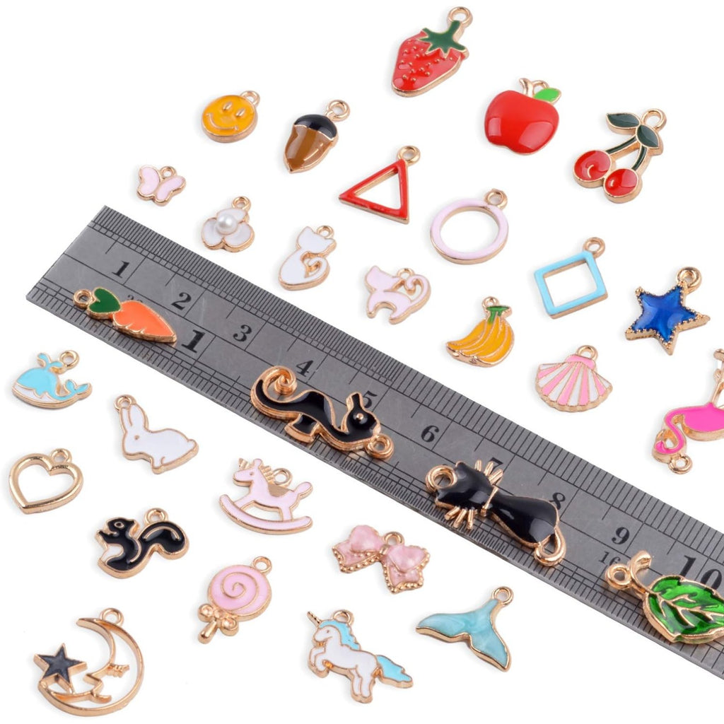 Assorted Enamel Charms, 30 pieces Mixed Style Enamel Alloy Cute Animals Fruit Moon Star Lollipop Craft Charms Pendants Jewelry Findings Making Accessory for DIY Necklace Bracelet Earring