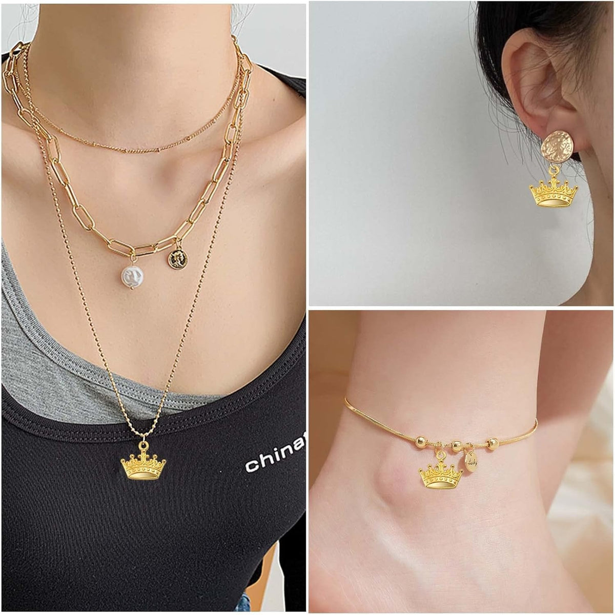 60pcs Golden Plated Tiara Crown Charms Alloy Mini Cute Crown Princess Dangle Pendants Craft Supplies for DIY Bracelet Necklace Jewelry Making Prom Brithday Party