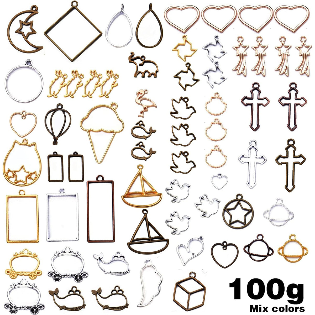 100G(50~70Piece) Open Bezel Pendants Charms Resin Molds Open Back Bezel Charms Blanks Frame Pendant Hollow Bezel Charms for Earrings Necklace Bracelet DIY Crafts Making Supplies
