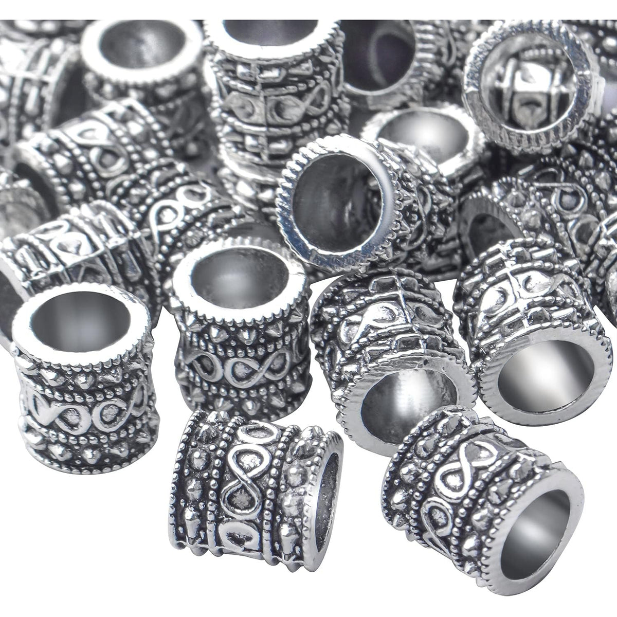 60pcs Antique Silver Rondelle Spacer Beads, Tibetan Alloy, 8mm Diameter x 8mm Thickness x 5.5mm Hole, Loose Beads for Jewelry DIY Bracelet Necklace Making and Crafting
