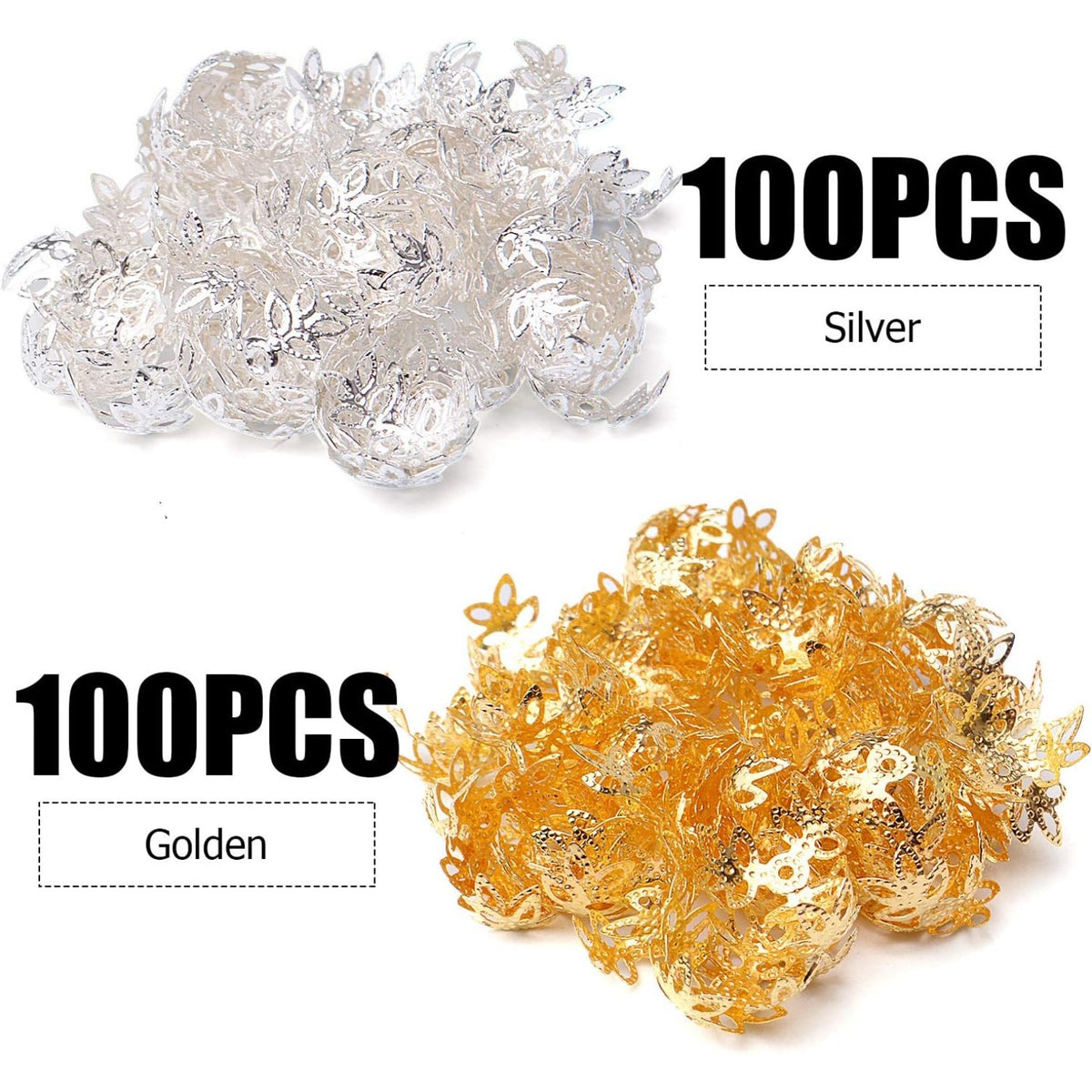 200pcs Metal Flower Filigree Bead Caps Spacer Caps for Bracelet Earring Jewelry Crafts Making