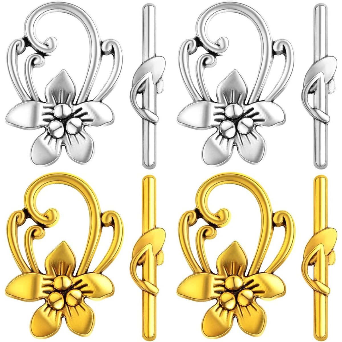 20 Sets Butterfly Bracelet Toggle Clasps T-Bar End Tibetan Closure Filled Fastener Hook Toggle Connectors for DIY Necklace Jewelry Craft Making, 2 Colors