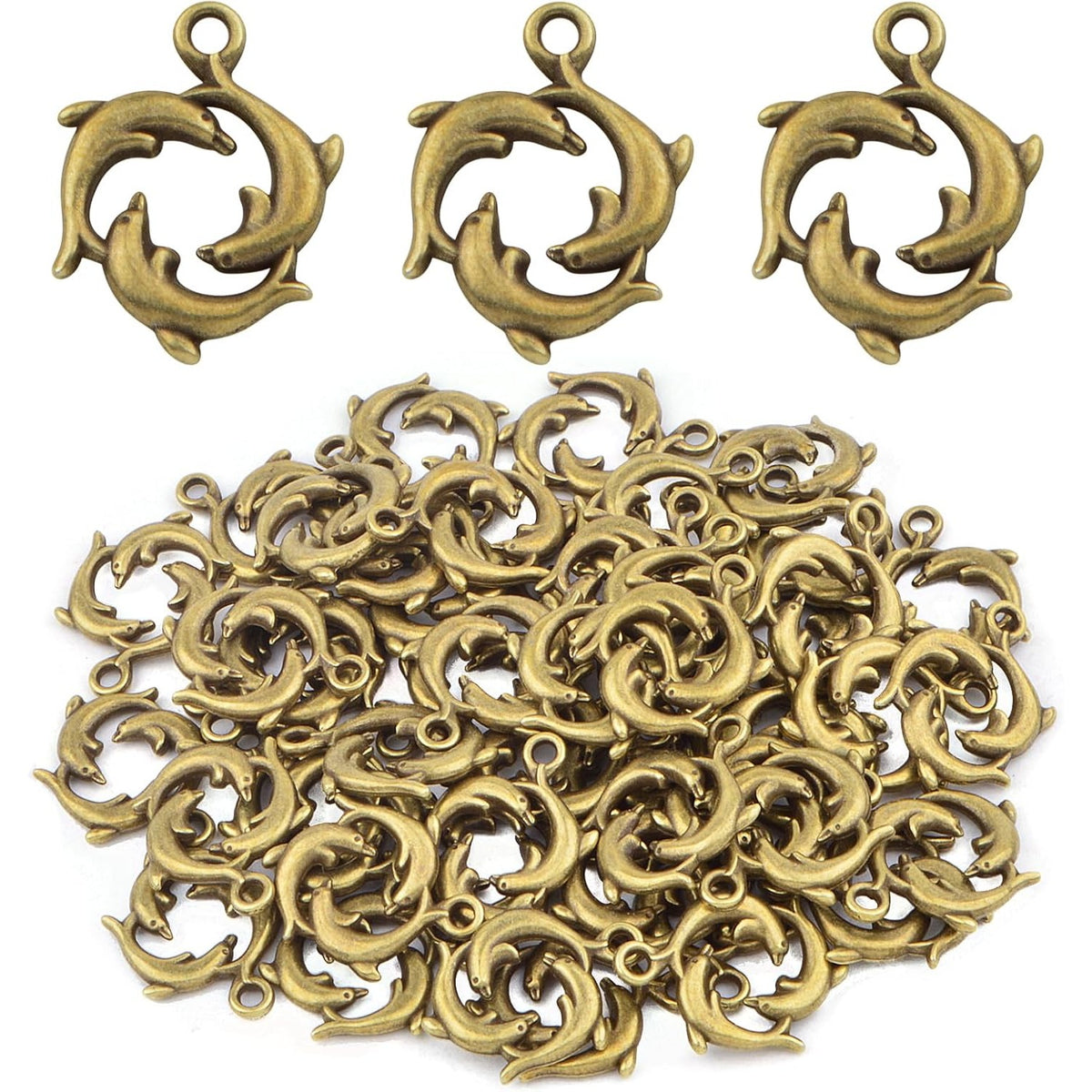 50pcs Antique Bronze Animal Dolphin Charms Tibetan Alloy Sea Life Dolphin Shape Dangle Pendants Craft Supplies for DIY Necklace Bracelet Jewelry Making Findings