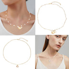 2pcs Bohemian Puka Shell Necklaces Layered Sequins Starfish Conch Seashell Pearl Beaded Choker Necklace Surfer Hawaii Jewelry Accessories for Women Summer Beach