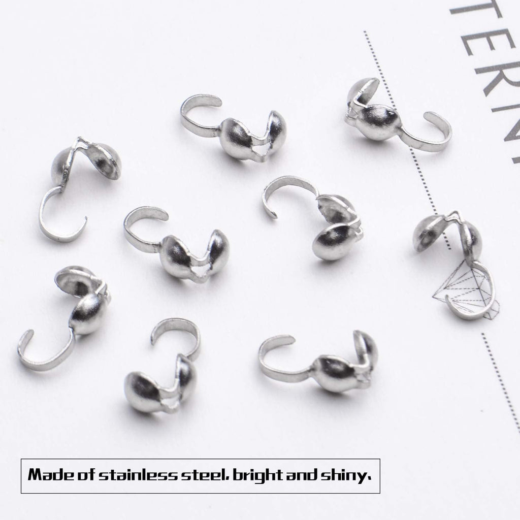 Calottes End Crimps,200Pcs Stainless Steel Fold-Over Bead Tips Clamshell Crimp Bead Tips Knot Covers for Knots,Cord Ends,Crimps Jewelry Making