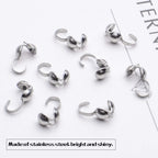 Calottes End Crimps,200Pcs Stainless Steel Fold-Over Bead Tips Clamshell Crimp Bead Tips Knot Covers for Knots,Cord Ends,Crimps Jewelry Making
