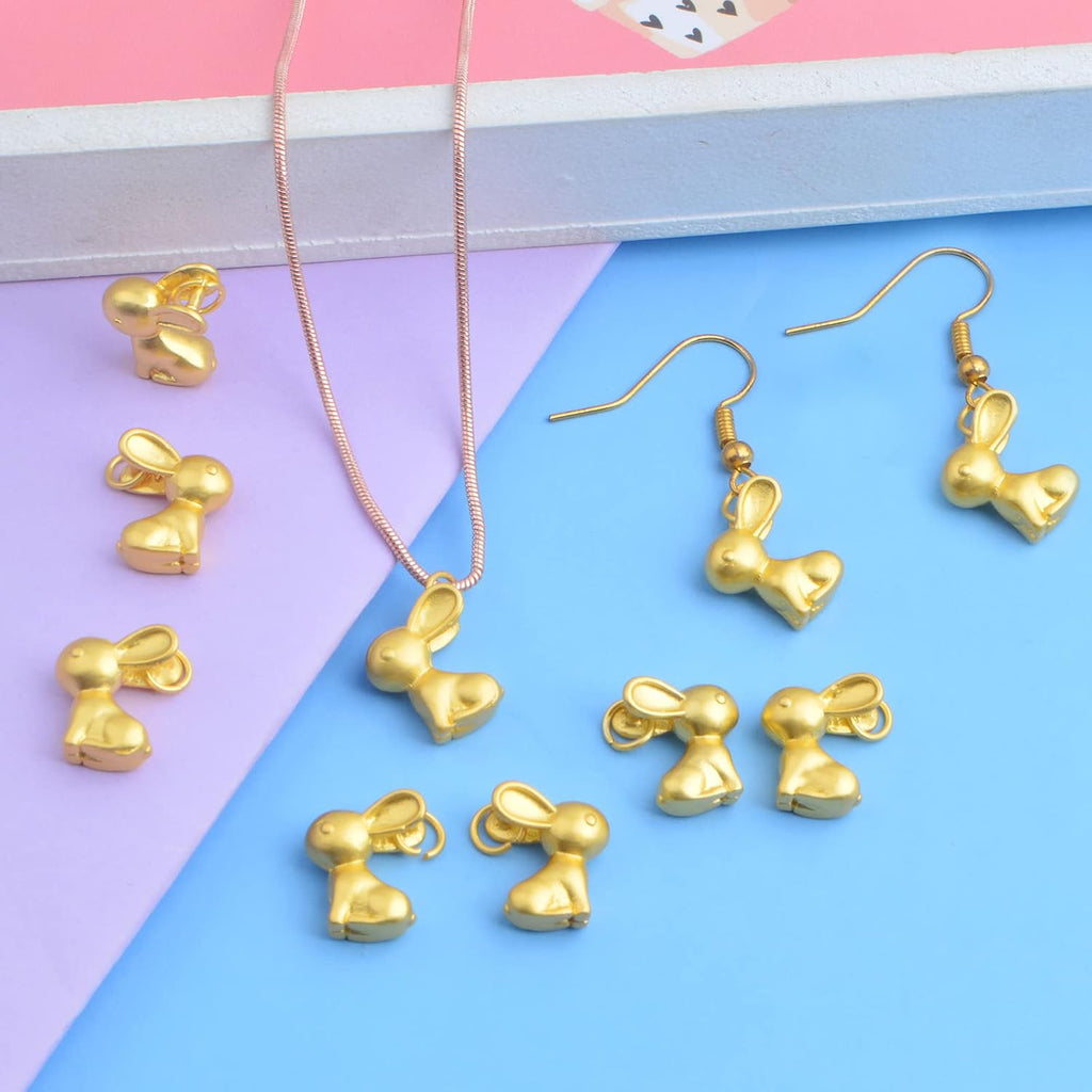 10pcs Golden Chinese Zodiac Rabbit Charms Tiny Rabbit Figurines Statue 3D Bunny Pendants for DIY Necklace Bracelet Keychains Jewelry Making Supplies