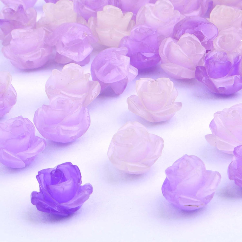 50 Pieces 10 mm Light Purple Roseflower Shaped Beads Shell Carved Rose Beads Rose Flower Loose Beads Ornaments for DIY Dangle Earrings Bracelets Jewelry Making Supplies