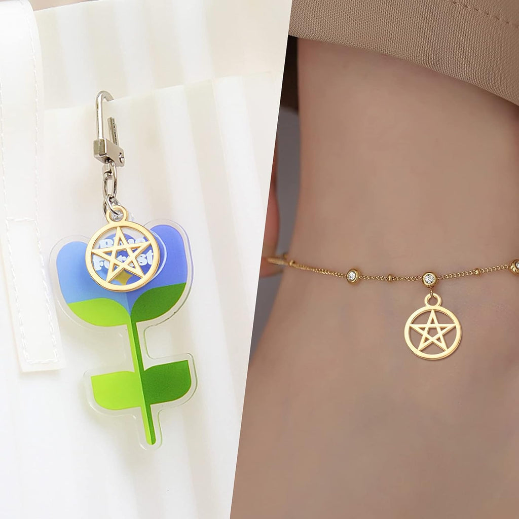 50pcs Pentacle Star Charms Alloy Round Vintage Pentagram Pendants Protection Lucky Pentagram Charms for DIY Bracelets Necklaces Craft Jewelry Making Accessory, Golden, 24.5 mm x 20 mm