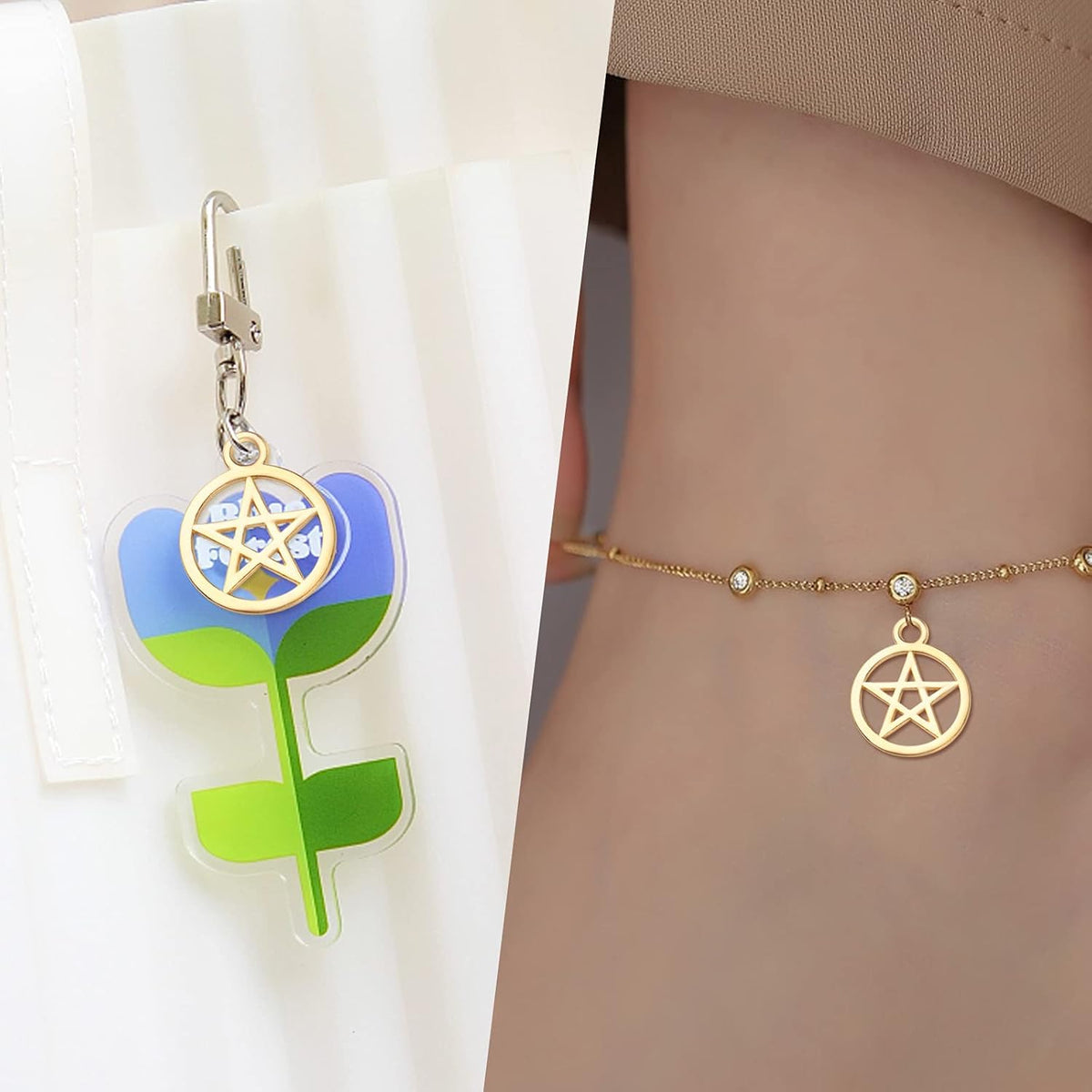 50pcs Pentacle Star Charms Alloy Round Vintage Pentagram Pendants Protection Lucky Pentagram Charms for DIY Bracelets Necklaces Craft Jewelry Making Accessory, Golden, 24.5 mm x 20 mm