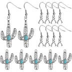 10pcs Alloy Turquoise Cactus Charms Vintage Tropical Theme Cactus Summer Desert Plant Pendants and 10pcs Silver Earring Hooks with Pendant Clasps for DIY Earrings Jewelry Making