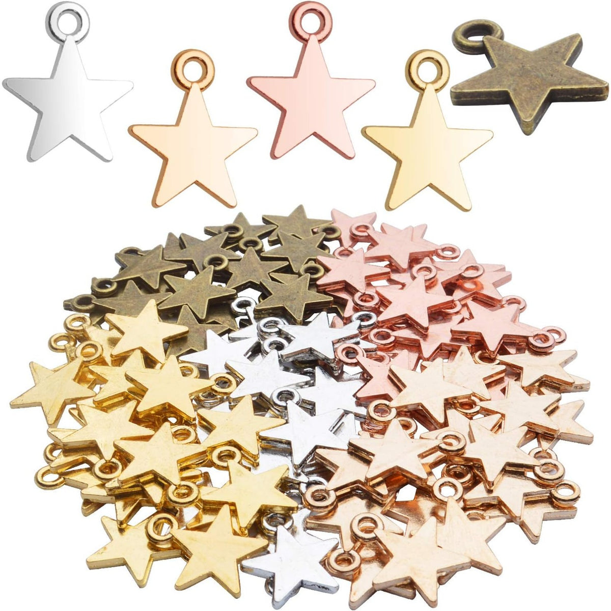 100pcs 16mm Alloy Star Charms Tibetan European Star Shape Charm Jewelry Charms Star Pendant for Necklace Bracelet Crafts Jewelry Making, 5 colors