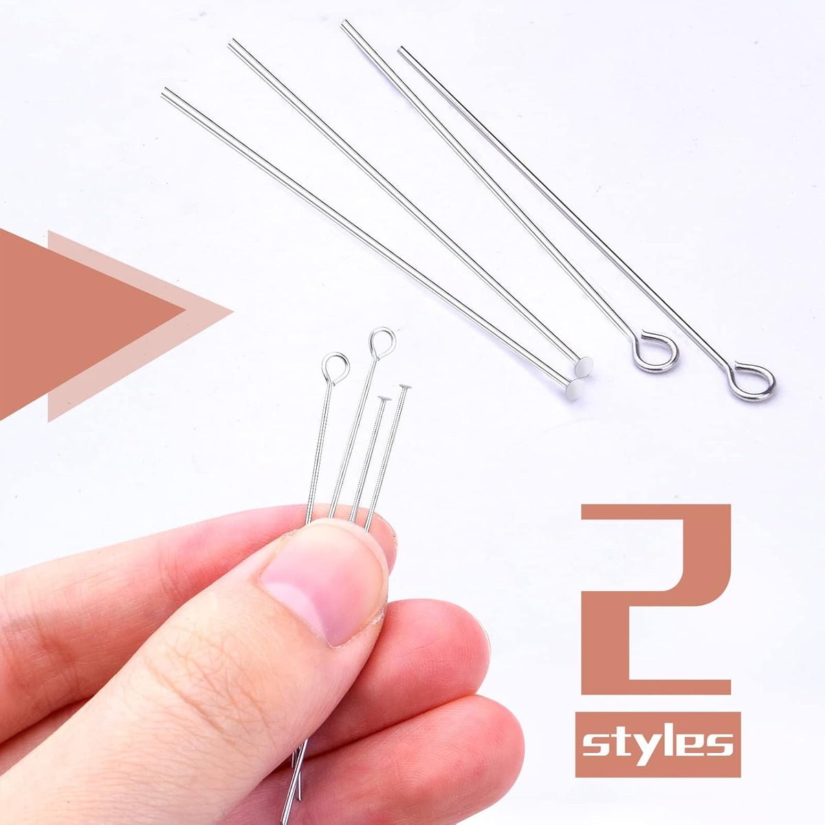 200pcs 50 mm Stainless Steel Open Eye Pins Flat Head Pins Jewelry Headpins Findings with a Plastic Box for DIY Charm Beads Bracelet Necklace Jewelry Making