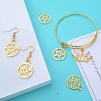 50pcs Pentacle Star Charms Alloy Round Vintage Pentagram Pendants Protection Lucky Pentagram Charms for DIY Bracelets Necklaces Craft Jewelry Making Accessory, Golden, 24.5 mm x 20 mm