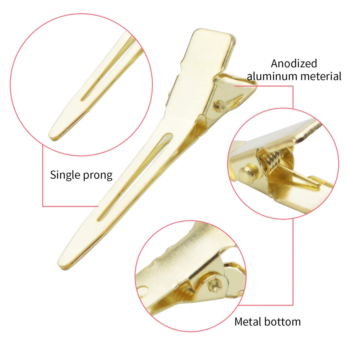 Hair Clips, 100pcs 4.5cm Single Prong Clips Gold Curl Pins Duckbill Section Clips for Hair Extensions Styling Crafting