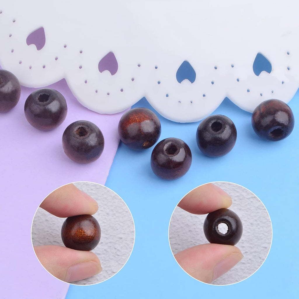 200pcs Natural Round Wooden Spacer Beads Solid Wood Loose Beads with 4.5 mm Large Hole Handmade Accessories for DIY Bracelet Crafts Jewelry Making, Dark Coffee