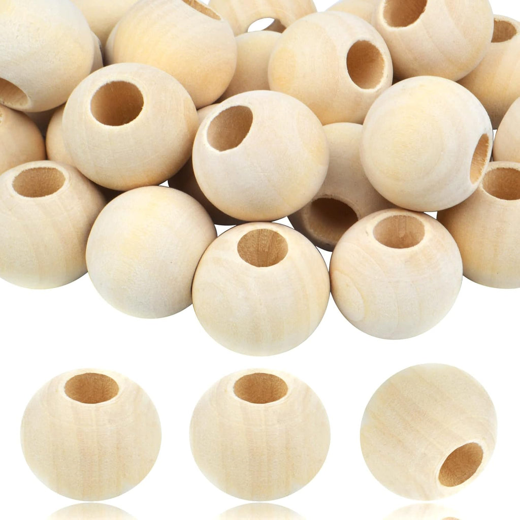 30pcs Natural Wood 25mm Round Wooden Beads, Hole: 10mm, Unfinished, Perfect for DIY Crafts, Jewelry Making, Decoration