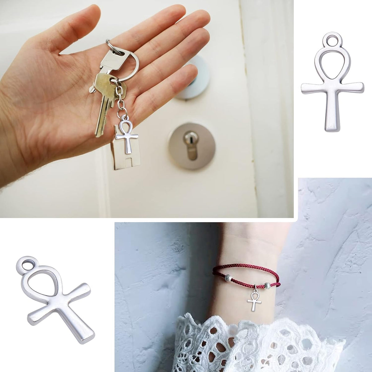 100pcs Antique Silver Double Sided Cross Charms Tibetan Alloy Religious Crucifix Crosses Pendants for DIY Crafts Necklace Bracelet Jewelry Making Sunday School Party Favors