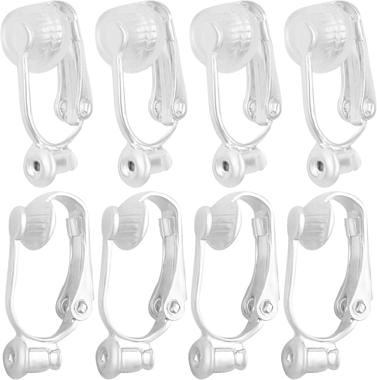 Clip-On Earring Converters - 12 Non-Pierced Earring Clips, Silicone Pads for Jewellery Making - Silver and Gold