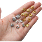200pcs 10mm Filigree Flower Bead Caps, Alloy, Antique Gold & Silver, DIY Bracelet Earring Jewelry Making