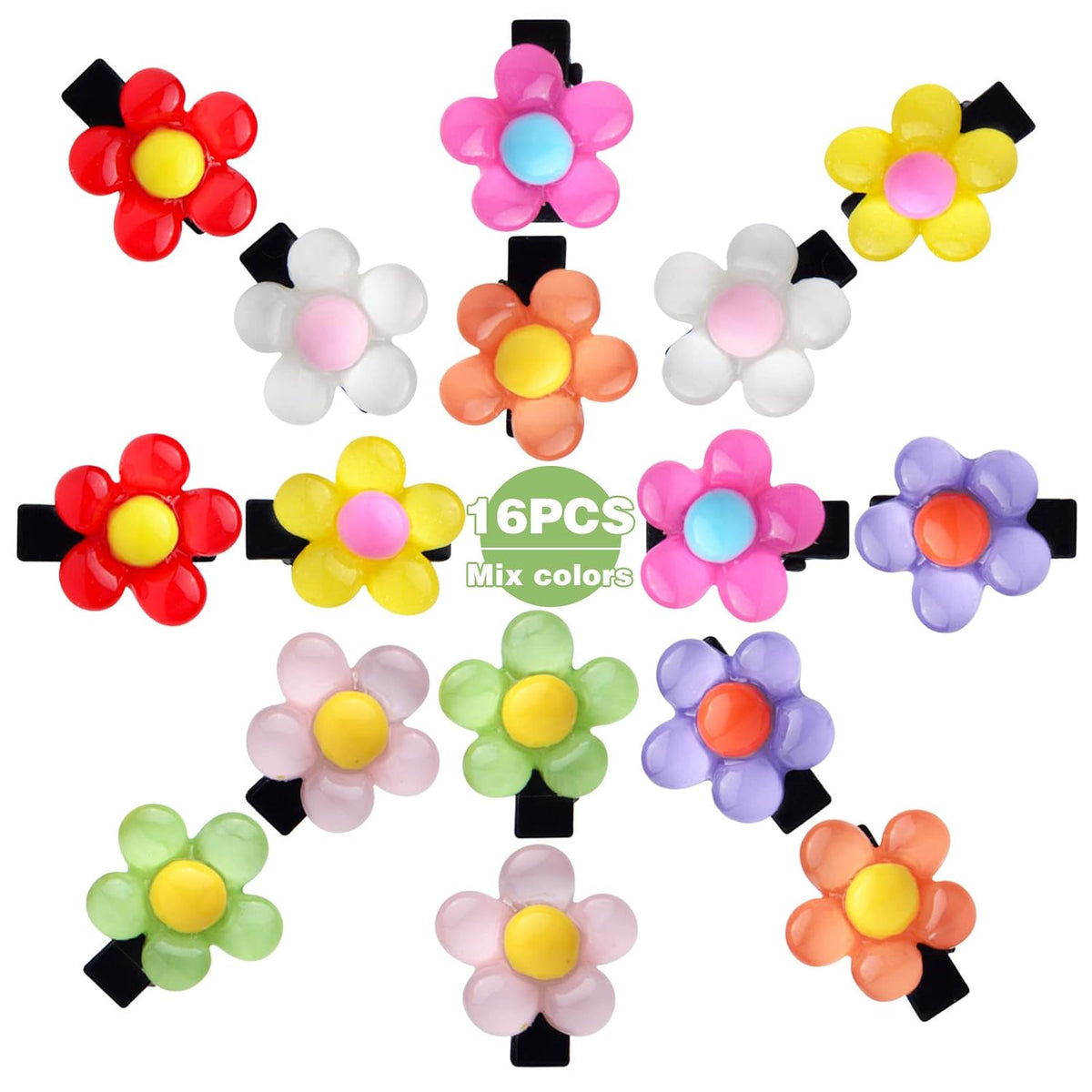 16 Pieces Mixed Colors Mini Flower Hair Clips Acrylic Lovely Hairclips Metal Alligator Hairpins Flower Hair Barrettes Hair Accessories for Women Ladies Decoration