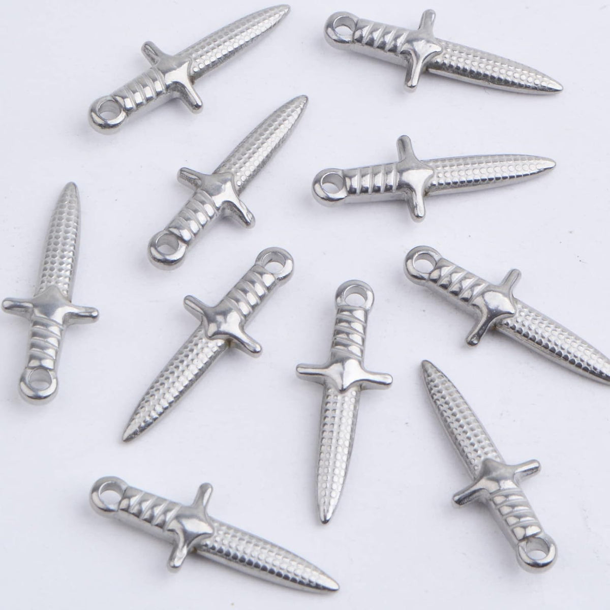 10 Pieces Stainless Steel Dagger Shape Pendant Charms Hypoallergenic Long Sword Knives Pendants Craft Supplies for DIY Necklace Bracelet Jewelry Making Findings