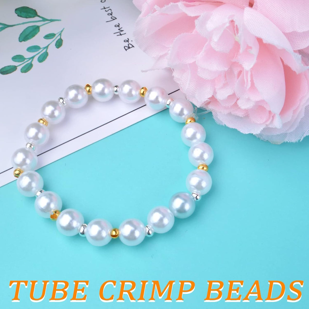 1200pcs 2mm Tube Crimp Beads and 3mm Crimp Bead Knot Covers Brass Cord End Tube Caps Half Round Open Crimp Beads for DIY Craft Necklace Bracelet Jewelry Making, 2 Colors