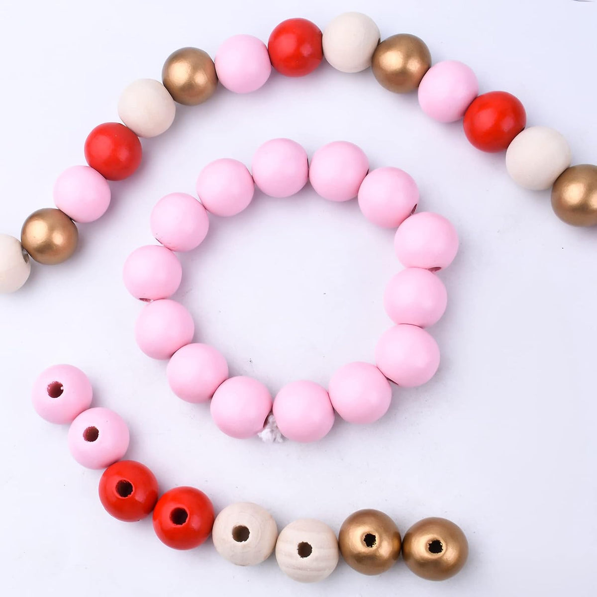 100pcs 16 mm Wood Round Beads Large Hole Natural Wooden Beads Smooth Painted Loose Spacer Beads Craft Supplies for DIY Jewelry Making Farmhouse Garland Home Decorations, 4 Colors