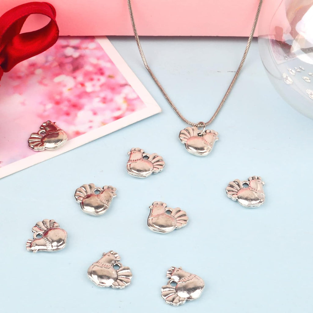 50pcs Antique Silver Chicken Rooster Charms Tibetan Alloy Easter Chicken Animal Pendants Charms Jewelry Making Accessory for DIY Bracelets Necklaces, 13.2 mm x 12 mm