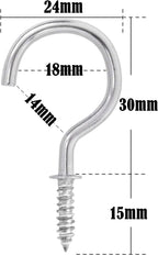 50 Pieces Metal Screw-in Ceiling Hooks Cup Hook,Screw Hanger for Hanging Plants Mugs Kitchen Utensils Wind Chimes 1-1/4"(Silver)