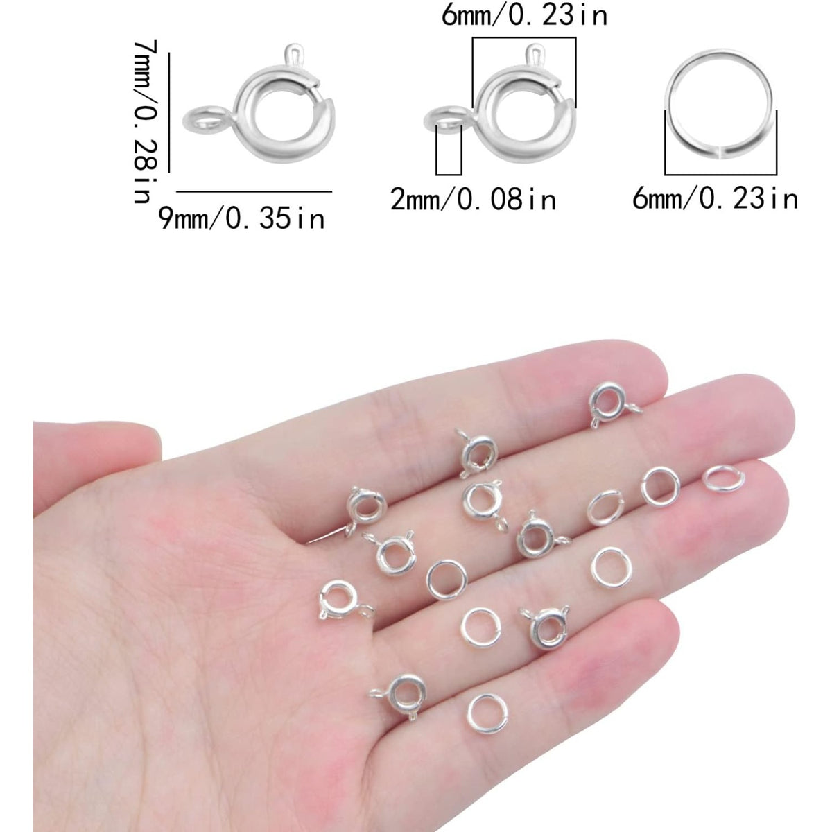 40pcs 6 mm Silver Round Spring Ring Clasps with 50pcs 6 mm Bright Silver Open Jump Rings Connector Accessories for DIY Necklace Bracelet Jewelry Making Findings