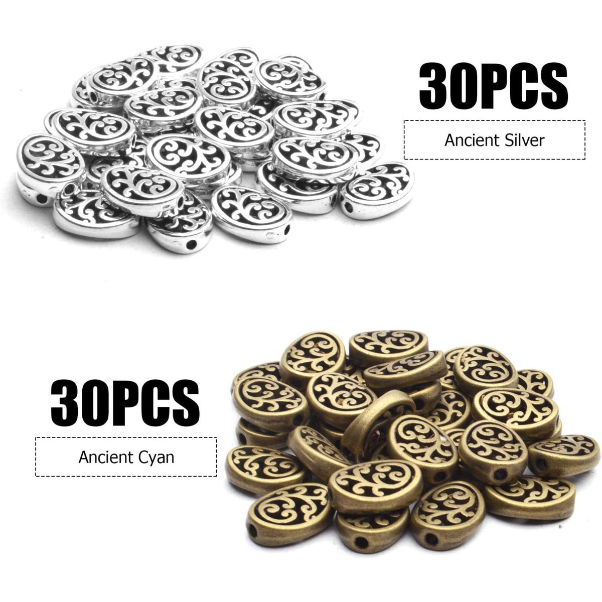 60pcs Antique Silver Bronze Tree of Life Oval Loose Charm Beads for DIY Craft Bracelet Necklace Making, 9x12mm