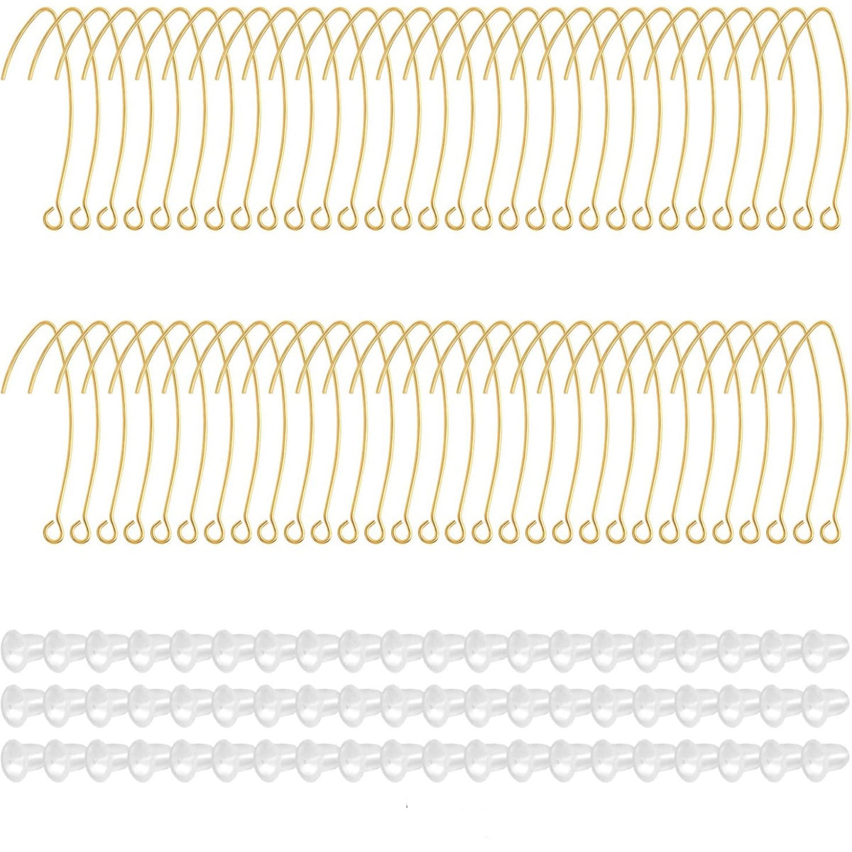 60pcs 2 Colors V Shape Earring Hooks Metal Ear Wires Drop Earring Hooks Components and 60pcs Clear Bullet Earring Backs for DIY Dangle Jewelry Making Findings