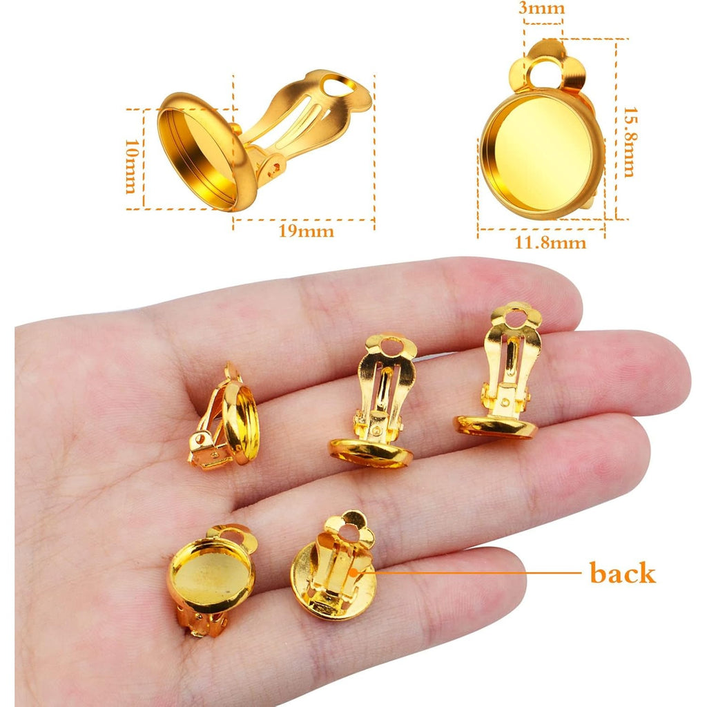 Clip-on Earring Converters, 20pcs (10 Pair) Flat Round Earring Trays 12mm Earring Cabochon Setting Converter for Non Pierced Ears Earring Making - Silver
