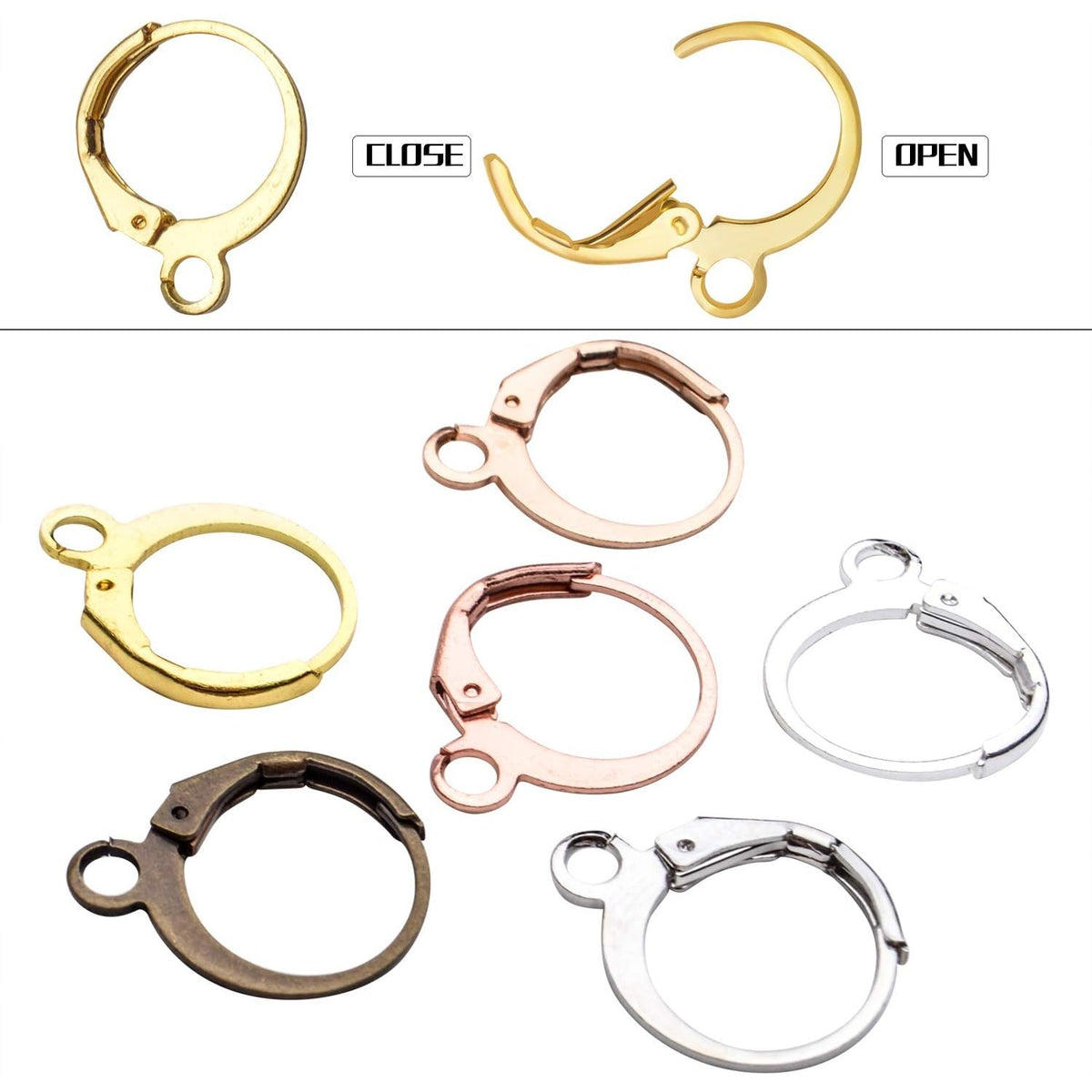 60pcs French Round Earring Hooks Leverback, 30 Pairs, 6 Colors, Simple Design, Polished Finish, Nickel &, Suitable for Jewelry Making & Crafting