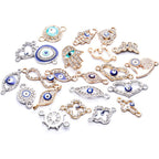 Evil Eye Connector Charms, 22pcs Enamel Rhinestone Diamond Heart Infinity Butterfly Hand of Fatima Jewelry With 2 Holes for DIY Bracelet Earrings Necklace