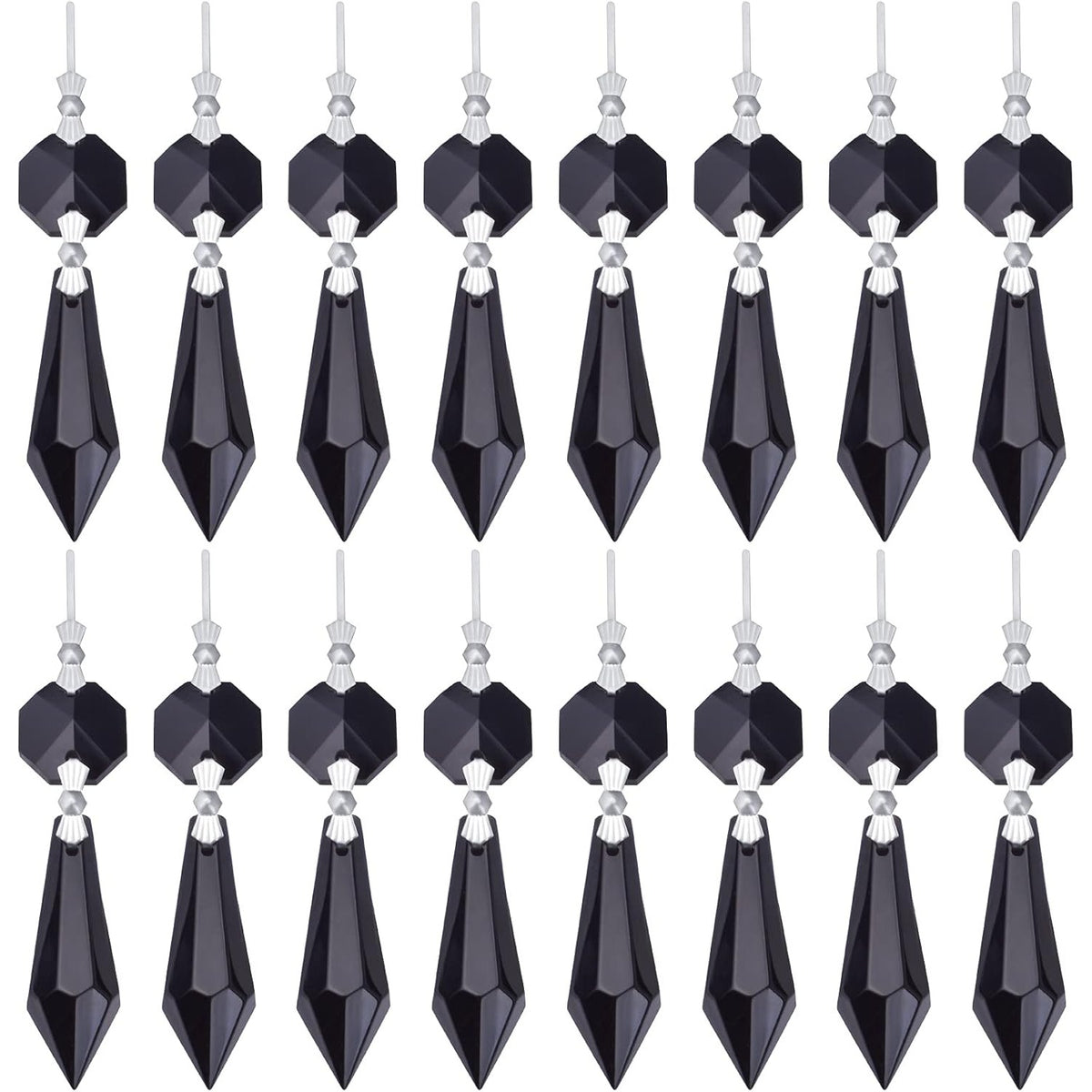 20pcs Crystals Prisms Glass Tip Beads Black Chandelier Icicle Drops Hanging Crystal Replacements Pendants for DIY Craft Jewelry Ornament Wedding Christmas Lamp Decoration, 35 mm