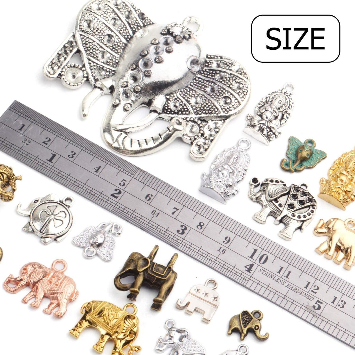 100g (About 20-40pcs) Mixed Alloy Elephant Charms Tibetan Animal Elephant Head Charms Pendants Jewelry Findings for Bracelets Necklace Crafts Making
