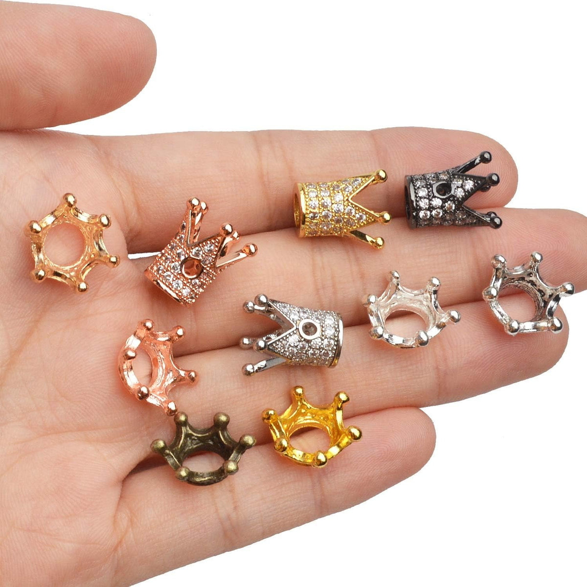 40pcs Crown Charm Spacer Beads, Mixed Rhinestone Alloy, Large Hole, 2 Styles