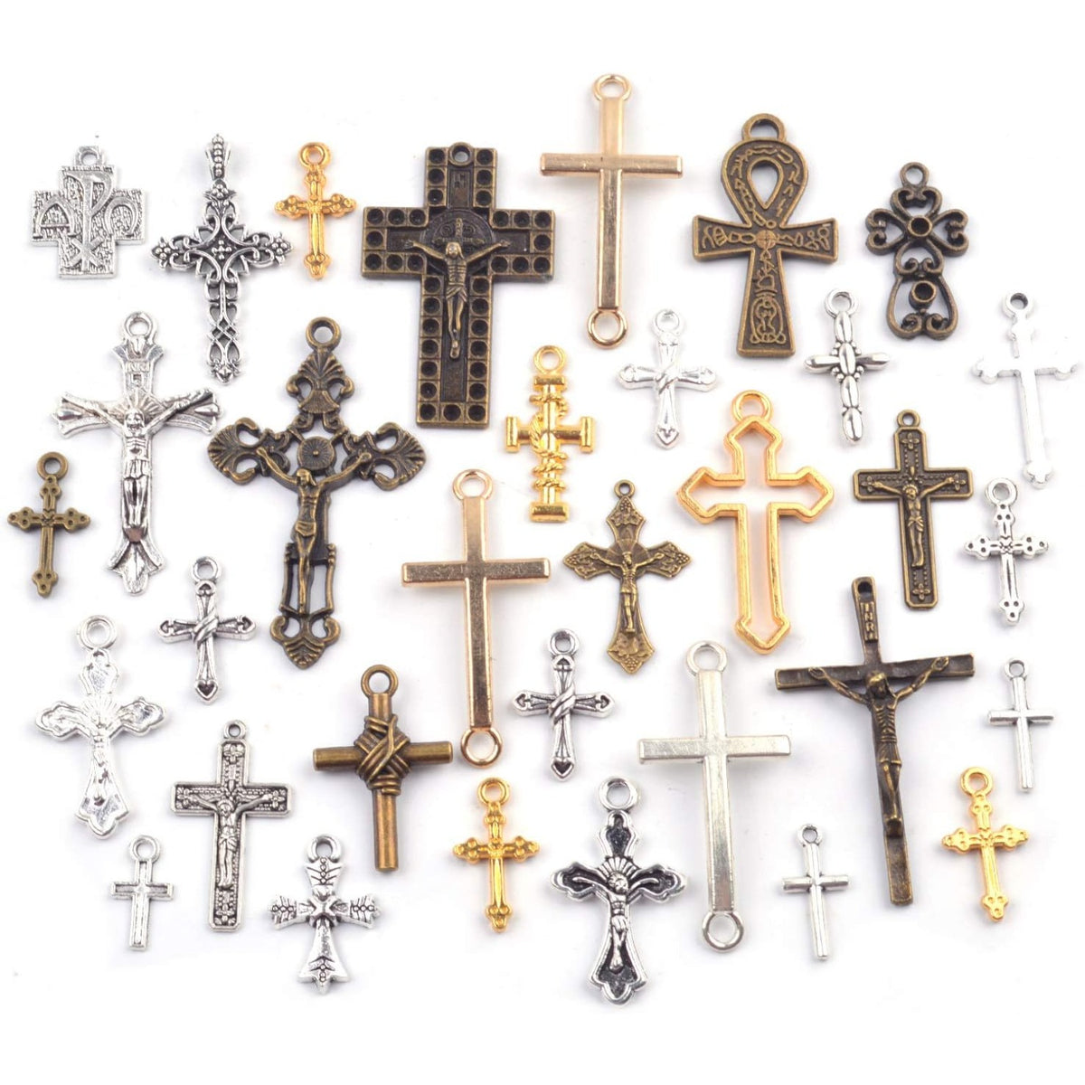100g Mixed Crosses Charms Pendants for Jewelry Making, DIY Necklace, Bracelets, Earrings