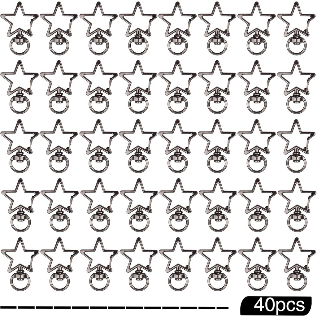 40pcs Star Shape Keychain Clips Metal Zinc Alloy Swivel Lobster Claw Clasp Trigger Spring Buckles Snap Hooks for DIY Keyrings Bags Handbags Lanyards Accessories, Gun Black