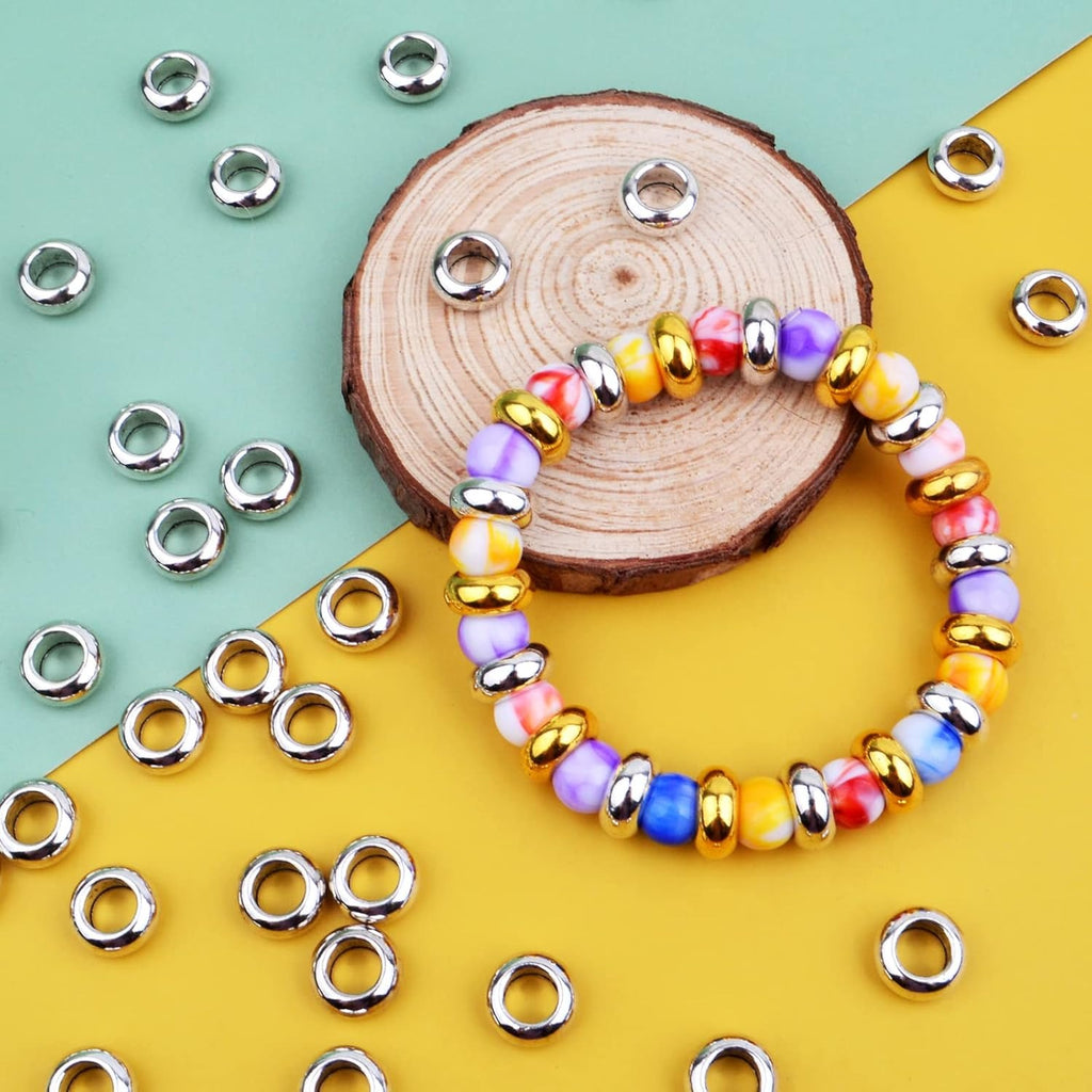 60pcs Rondelle Large Hole Spacer Beads Tibetan European Spacer Loose Hole Metal Beads for Necklace Bracelet Jewelry Making,10×6×5mm
