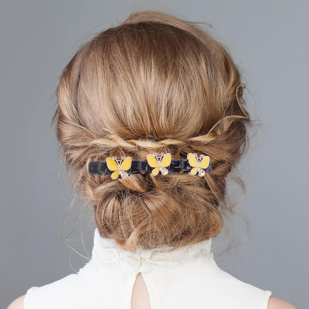 8pcs Butterfly Shape Braided Hair Clips with 3 Small Clips on Top Double Layer Rsvelte Hair Clip Barrettes with Butterfly for Women Girls Hair Sectioning Styling, 4 Colors
