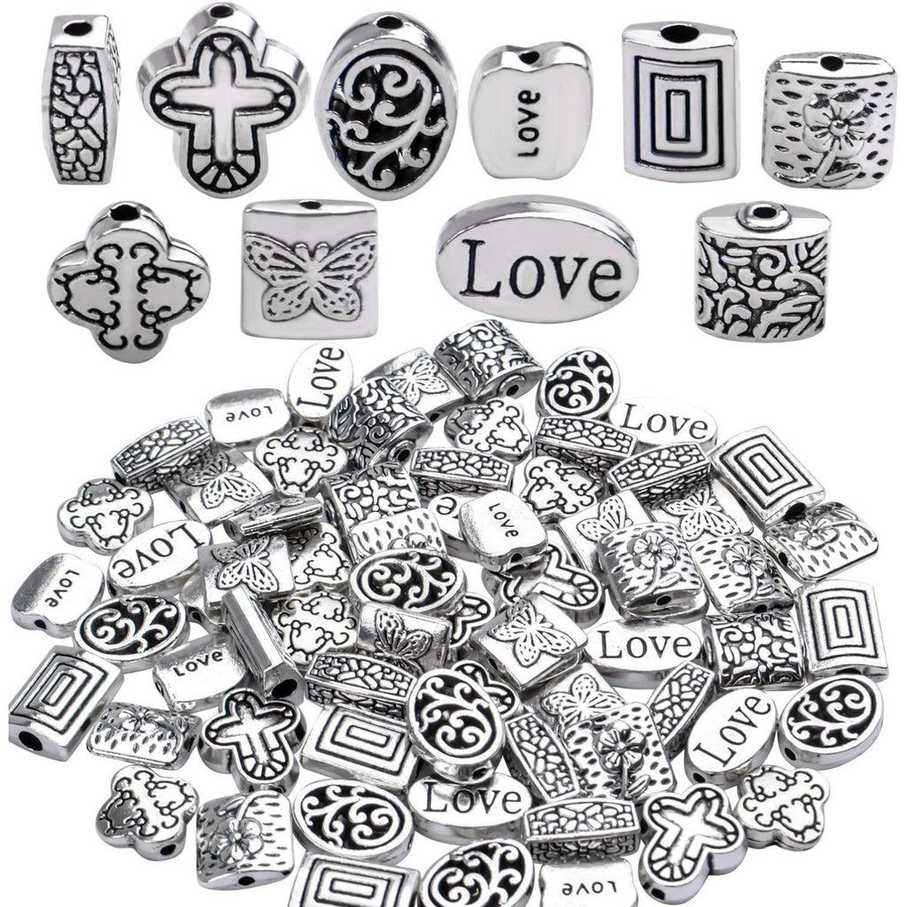 100g (About 70-120pcs) Antique Silver Spacer Beads Mixed Small Tibetan Loose Beads for Bracelet Necklace Jewelry Making,5-12mm