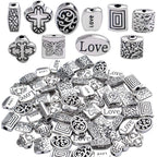 100g (About 70-120pcs) Antique Silver Spacer Beads Mixed Small Tibetan Loose Beads for Bracelet Necklace Jewelry Making,5-12mm