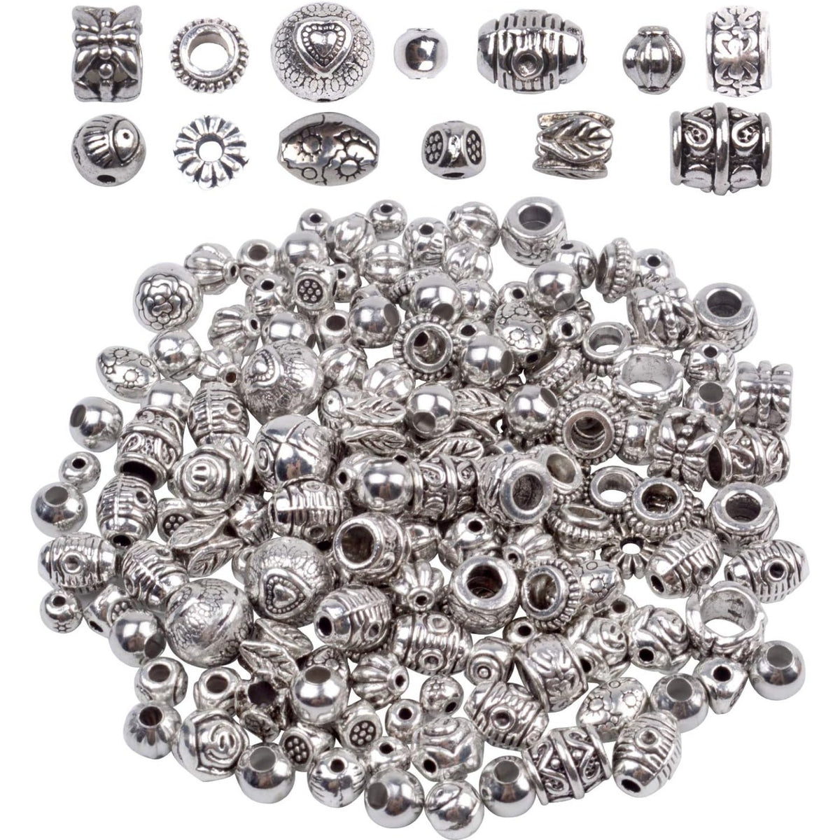 100g (About 130-180pcs) Antique Silver Round Small Beads Jewelry Bead Charm Spacers for Jewelry Making Bracelets Necklace